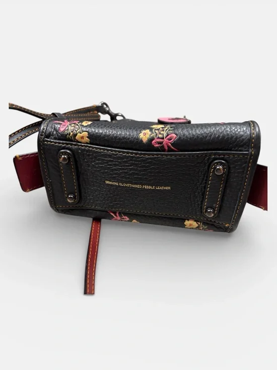 Coach Floral Rogue 17  Leather Mini Satchel - Black with Pink & Yellow Accent - Picture 4 of 8
